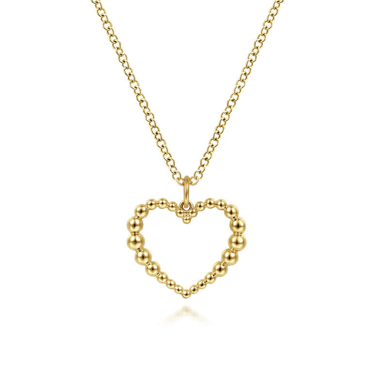 14K Yellow Gold Bujukan Beaded Open Heart Pendant Necklace - Shot 1