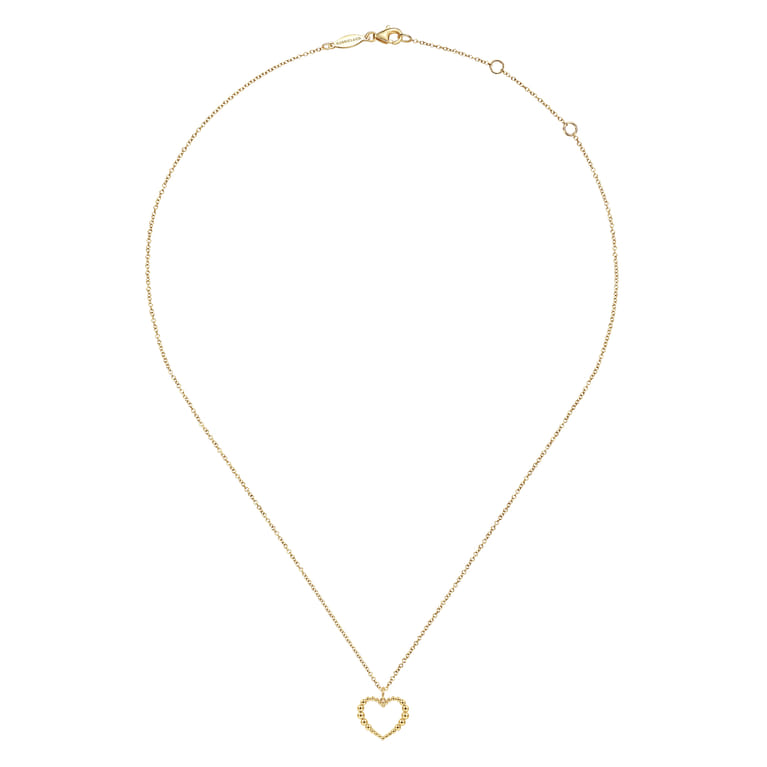 14K Yellow Gold Bujukan Beaded Open Heart Pendant Necklace - Shot 2