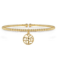 14K Yellow Gold Bujukan Beaded Tree of Life Charm Cuff Bangle Bracelet