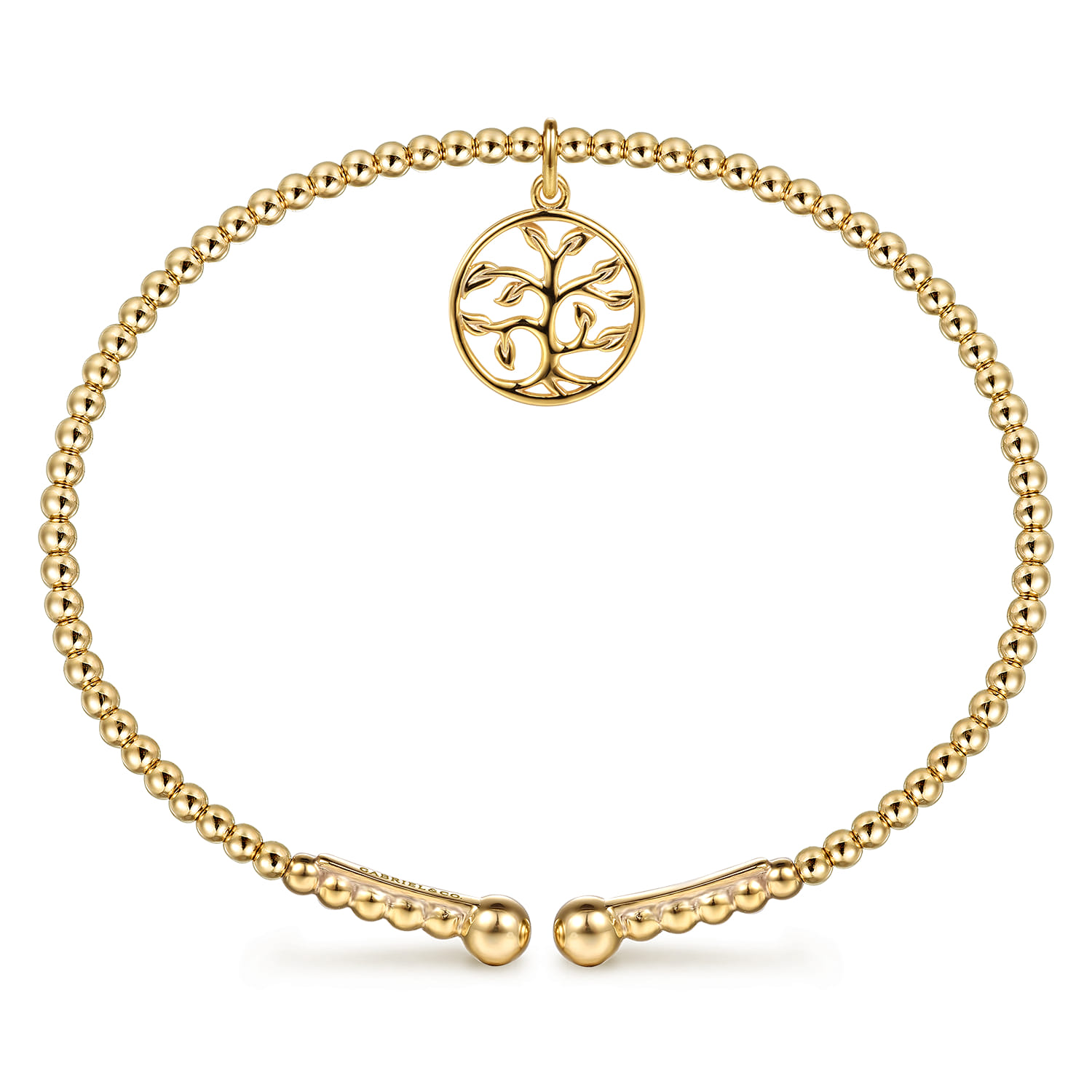14K Yellow Gold Bujukan Beaded Tree of Life Charm Cuff Bangle Bracelet - Shot 3