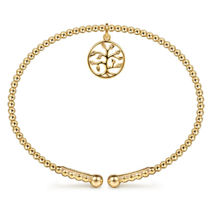 14K Yellow Gold Bujukan Beaded Tree of Life Charm Cuff Bangle Bracelet