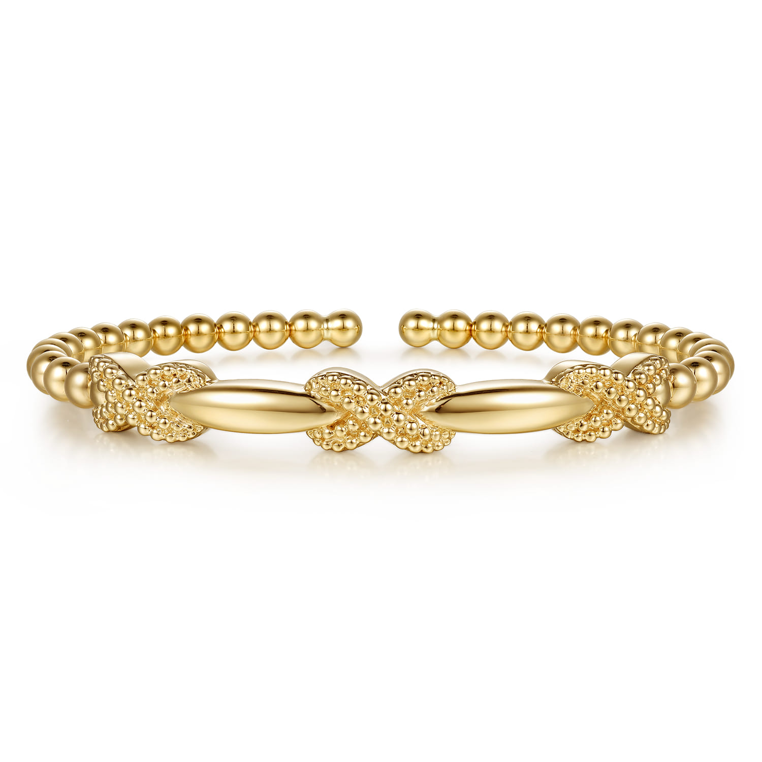 14K Yellow Gold Bujukan Beaded X Station Cuff Bangle Bracelet - Shot 1
