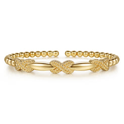 14K Yellow Gold Bujukan Beaded X Station Cuff Bangle Bracelet