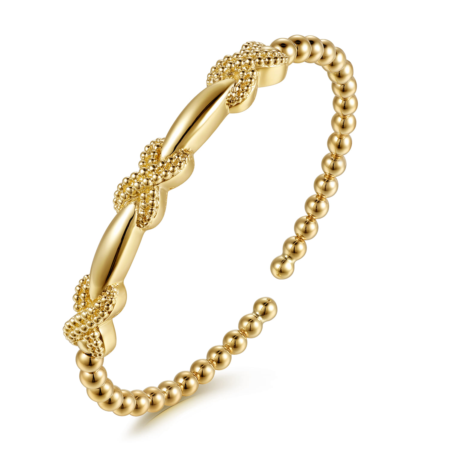 14K Yellow Gold Bujukan Beaded X Station Cuff Bangle Bracelet - Shot 2