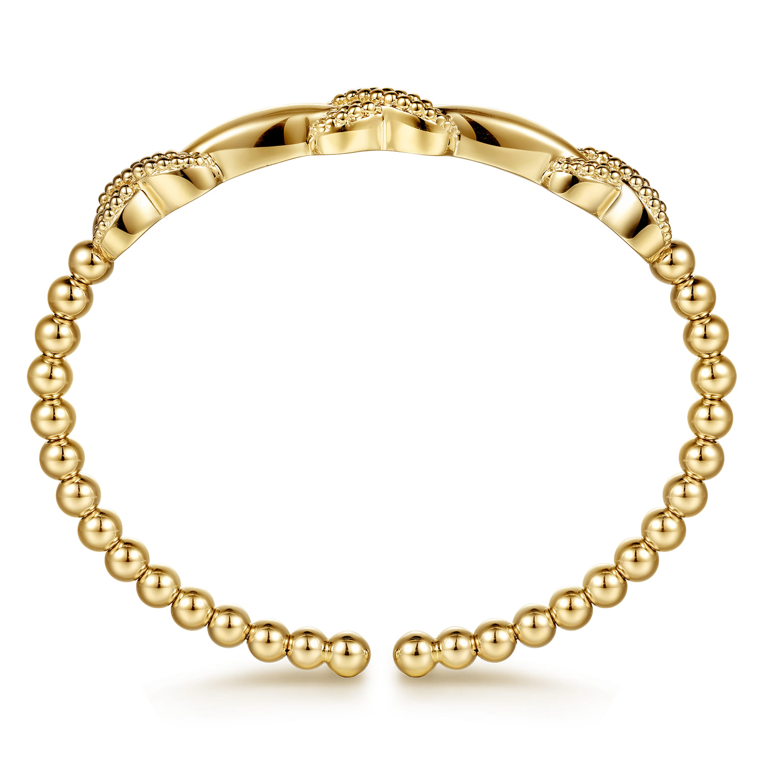 14K Yellow Gold Bujukan Beaded X Station Cuff Bangle Bracelet - Shot 3