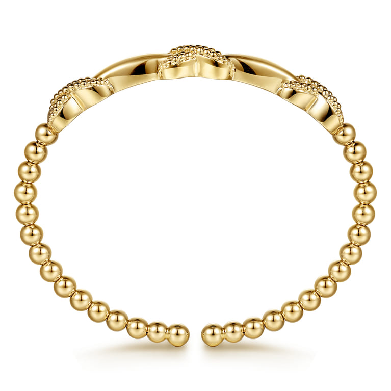 14K Yellow Gold Bujukan Beaded X Station Cuff Bangle Bracelet - Shot 3