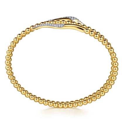 14K Yellow Gold Bujukan Beaded and Diamond Snake Wrapped Bangle Bracelet