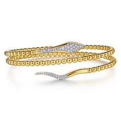 14K Yellow Gold Bujukan Beaded and Diamond Snake Wrapped Bangle Bracelet