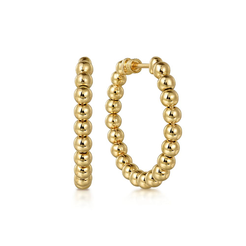 14K Yellow Gold Bujukan Beads Classic 30mm Hoop Earrings | Shop 14k ...