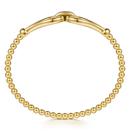 14K Yellow Gold Bujukan Beads Diamond Stirrup Cuff Bangle Bracelet