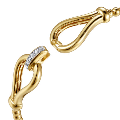14K Yellow Gold Bujukan Beads Diamond Stirrup Cuff Bangle Bracelet