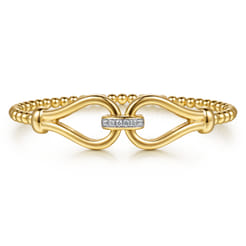 14K Yellow Gold Bujukan Beads Diamond Stirrup Cuff Bangle Bracelet
