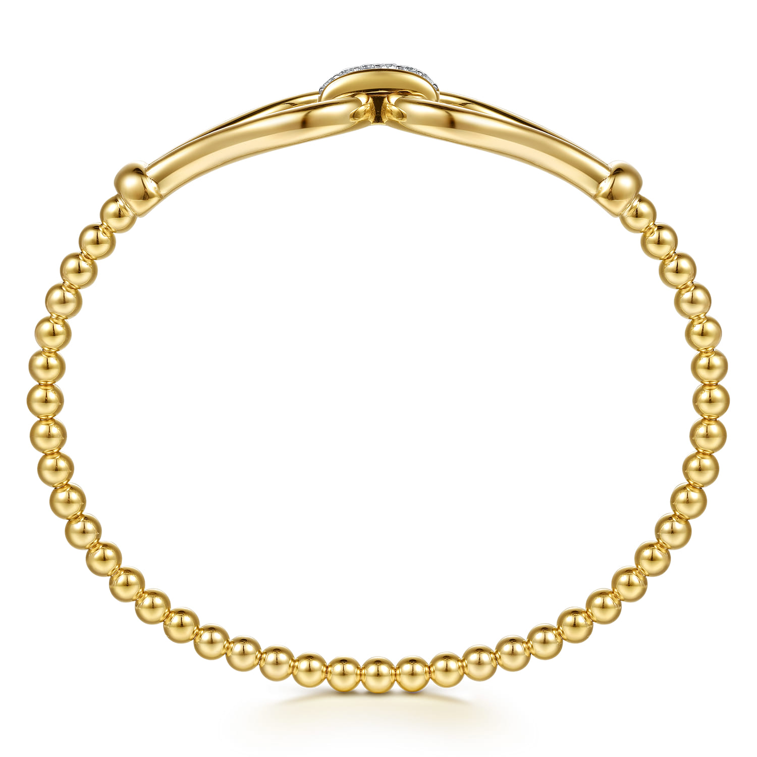 14K Yellow Gold Bujukan Beads Diamond Stirrup Cuff Bangle Bracelet - 0.08 ct - Shot 3