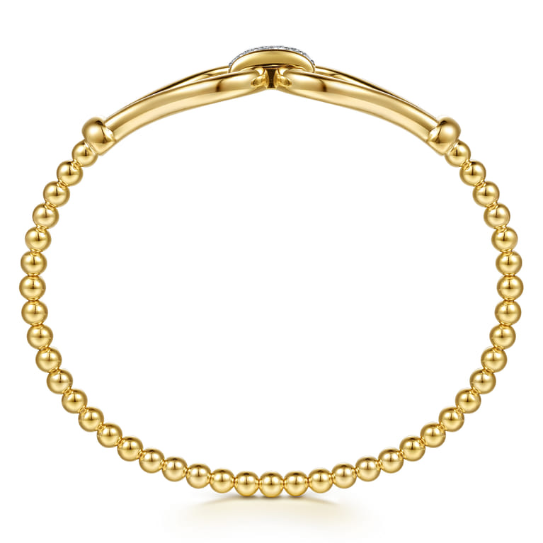 14K Yellow Gold Bujukan Beads Diamond Stirrup Cuff Bangle Bracelet - 0.08 ct - Shot 3