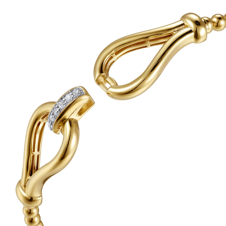 14K Yellow Gold Bujukan Beads Diamond Stirrup Cuff Bangle Bracelet - 0.08 ct - Shot 4