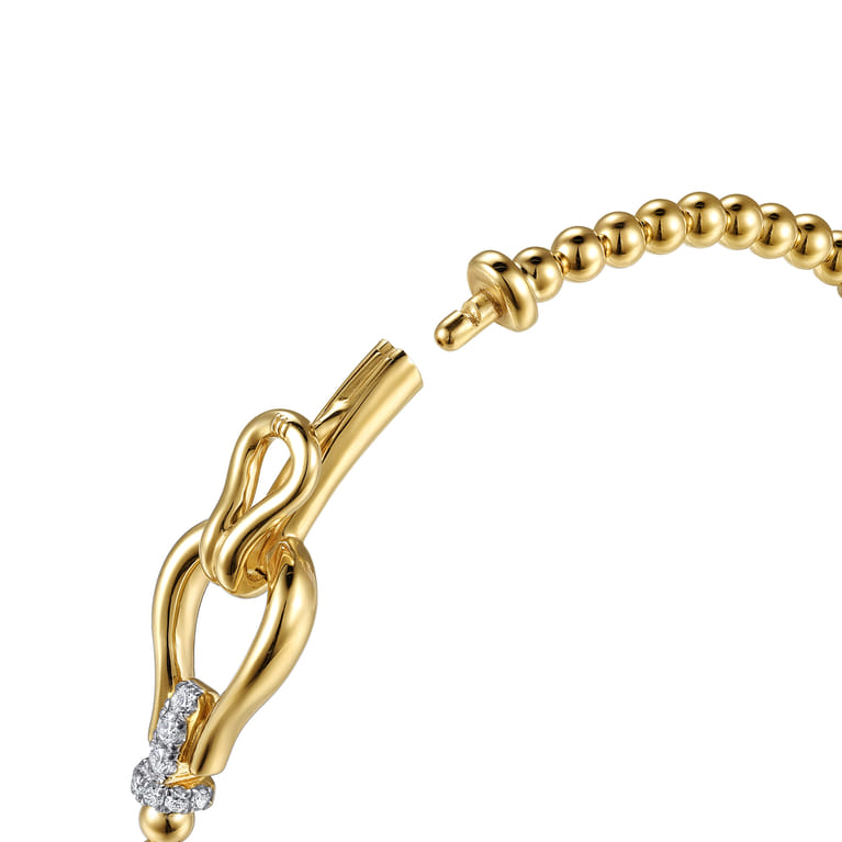 14K Yellow Gold Bujukan Beads Diamond Stirrup Cuff Bangle Bracelet - 0.17 ct - Shot 4