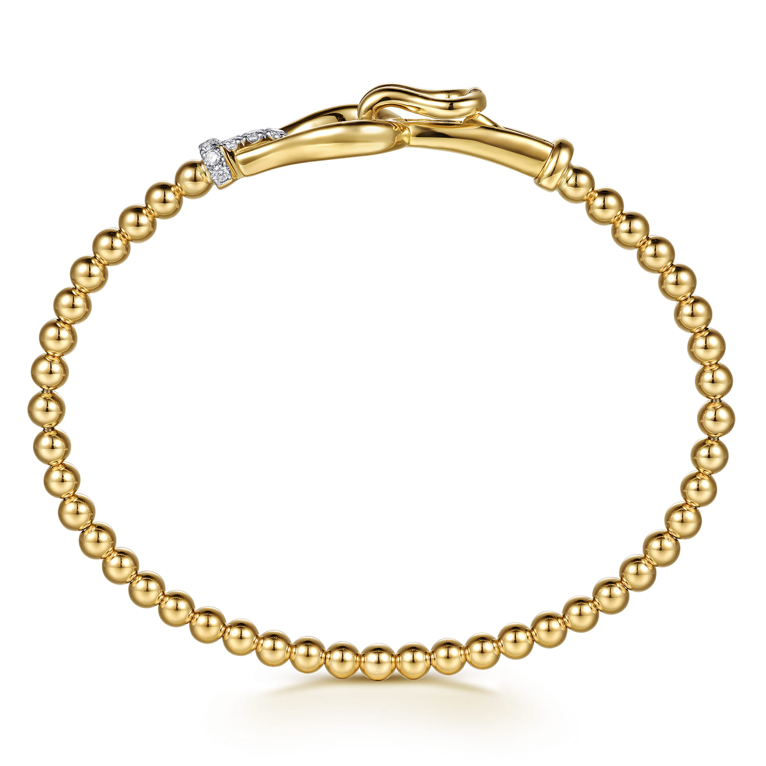 14K Yellow Gold Bujukan Beads Diamond Stirrup Cuff Bangle Bracelet - 0.17 ct - Shot 3