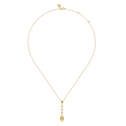 14K Yellow Gold Bujukan Beads Drop Necklace
