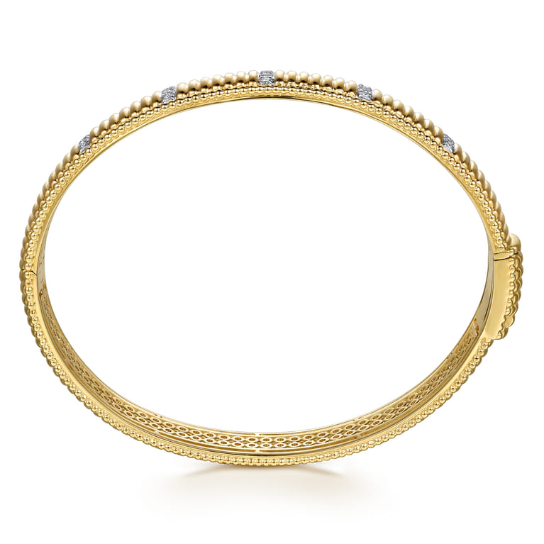 14K Yellow Gold Bujukan Beads Shrimp and Diamond Station Cuff Bangle Bracelet - 0.2 ct - Shot 3