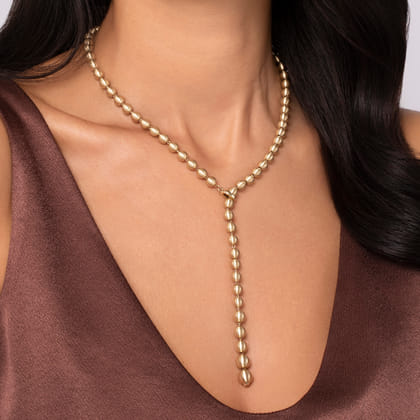 14K Yellow Gold Bujukan Beads Y Necklace