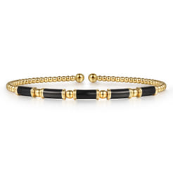 14K Yellow Gold Bujukan Beads and Black Enamel Split Bangle Bracelet