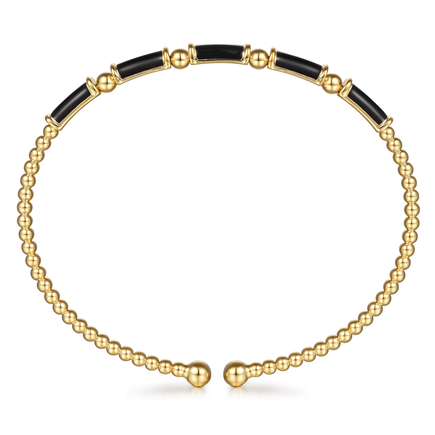 14K Yellow Gold Bujukan Beads and Black Enamel Split Bangle Bracelet - Shot 3
