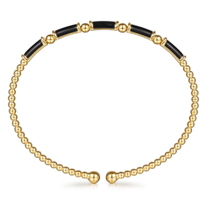 14K Yellow Gold Bujukan Beads and Black Enamel Split Bangle Bracelet
