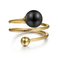 14K Yellow Gold Bujukan Beads and Black Onyx Bypass Ring