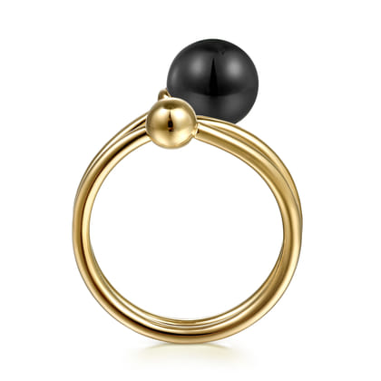 14K Yellow Gold Bujukan Beads and Black Onyx Bypass Ring
