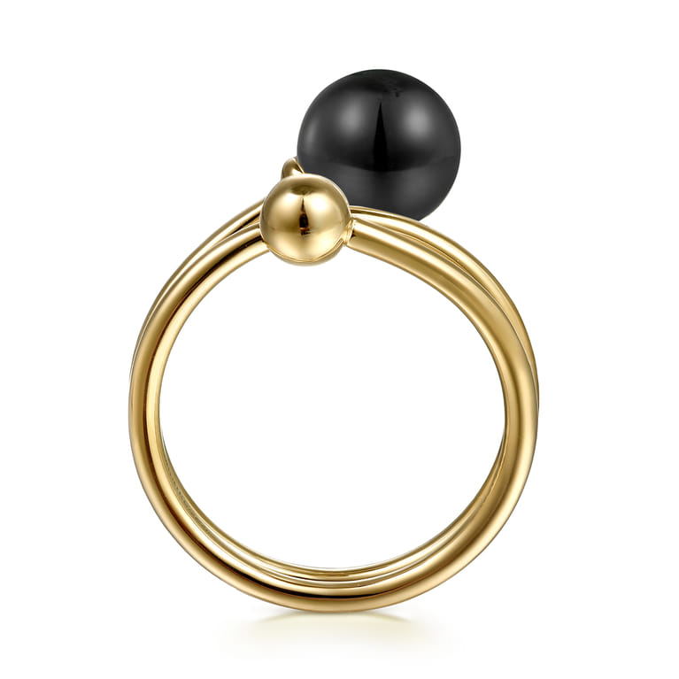 14K Yellow Gold Bujukan Beads and Black Onyx Bypass Ring - Shot 2