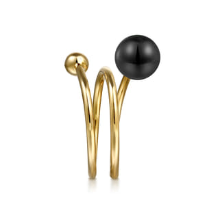 14K Yellow Gold Bujukan Beads and Black Onyx Bypass Ring