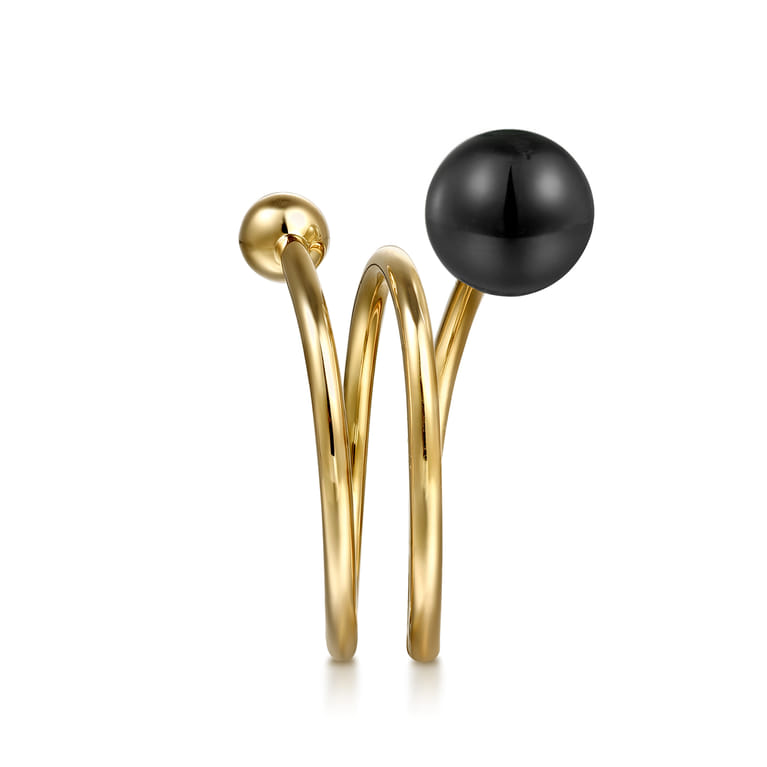 14K Yellow Gold Bujukan Beads and Black Onyx Bypass Ring - Shot 4
