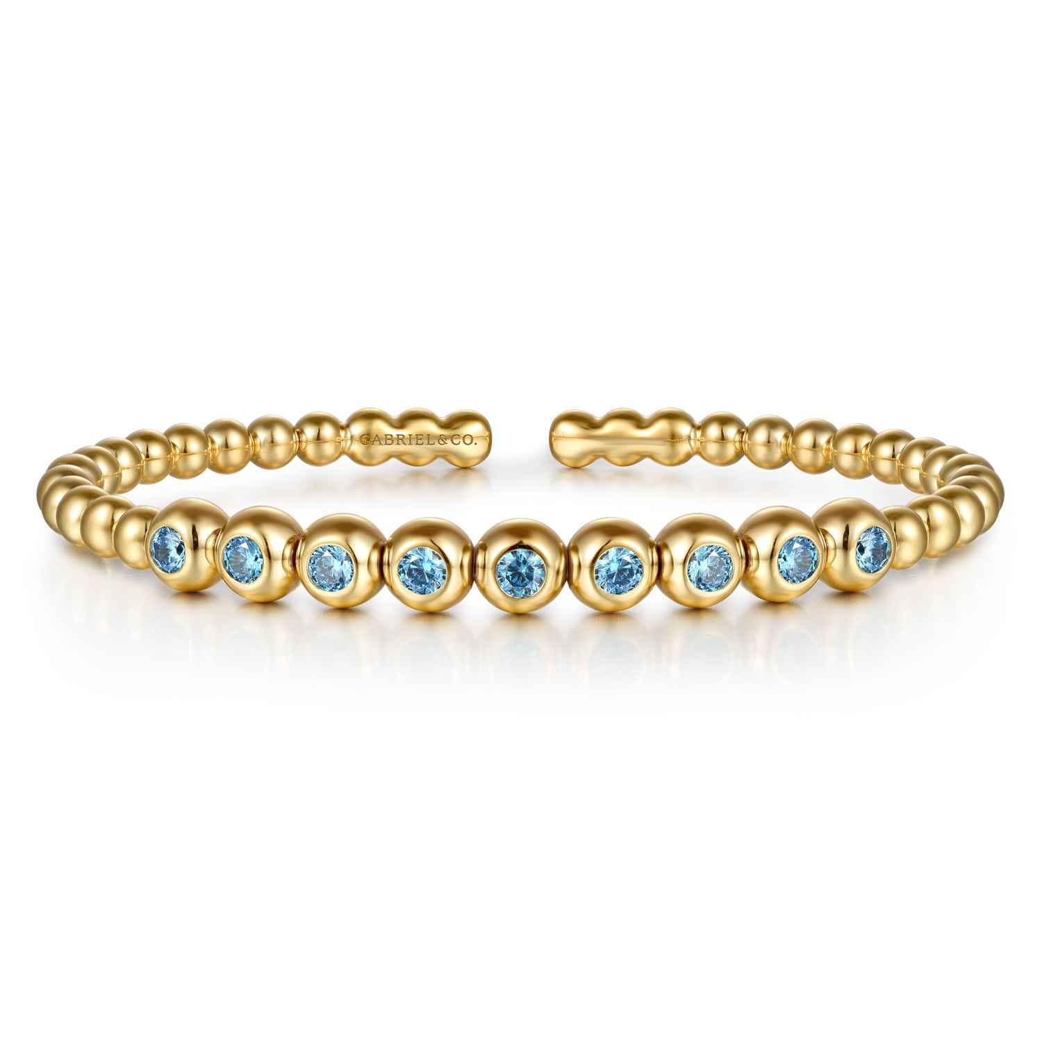 14K Yellow Gold Bujukan Beads and Blue Topaz Split Bangle Bracelet - Shot 1