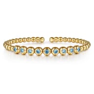 14K Yellow Gold Bujukan Beads and Blue Topaz Split Bangle Bracelet