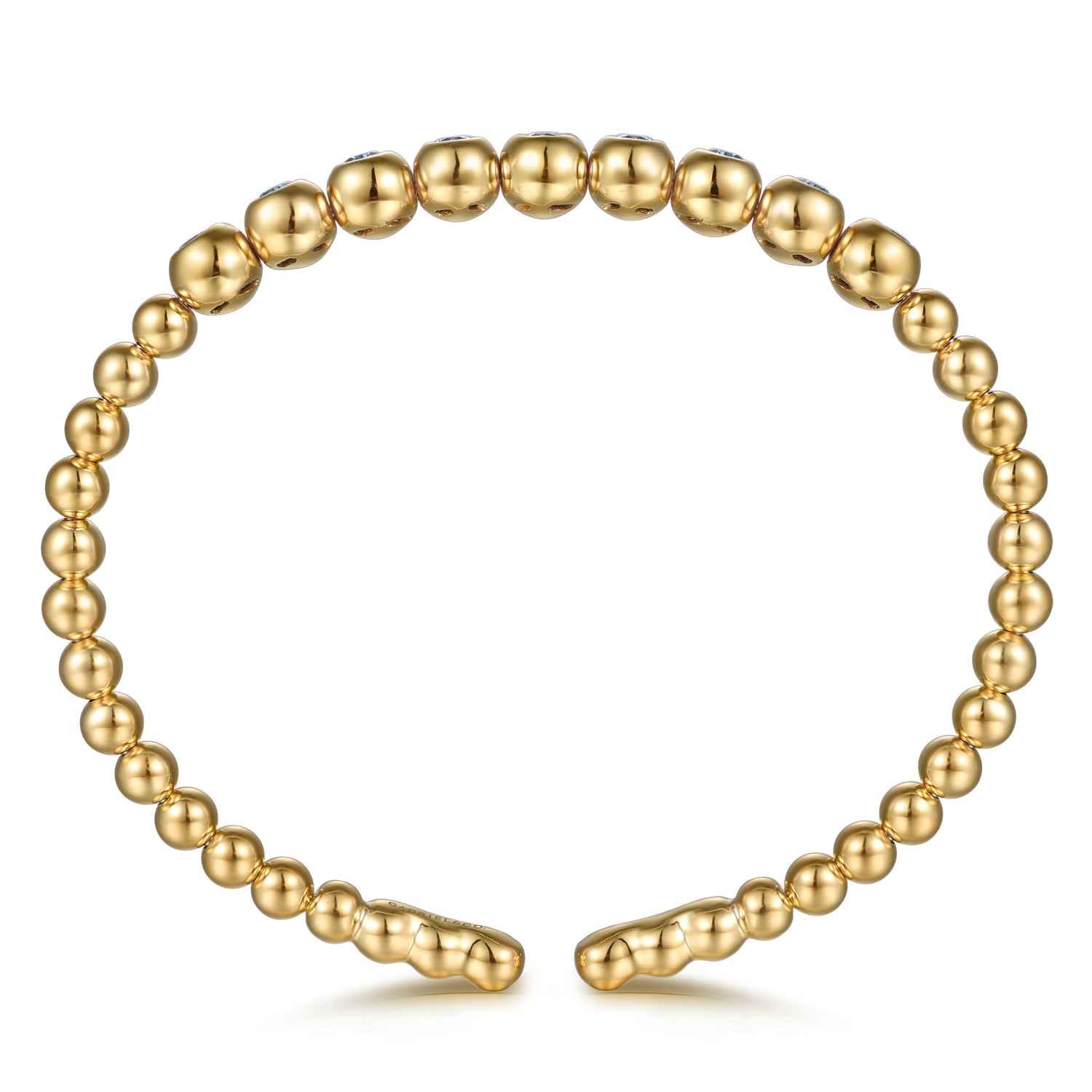 14K Yellow Gold Bujukan Beads and Blue Topaz Split Bangle Bracelet - Shot 3