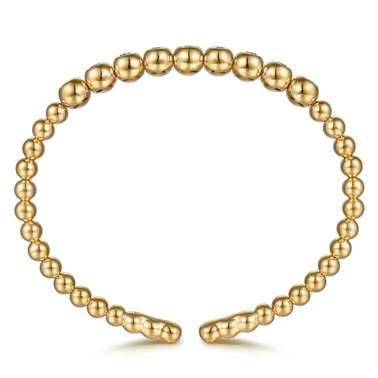 14K Yellow Gold Bujukan Beads and Blue Topaz Split Bangle Bracelet - Shot 3