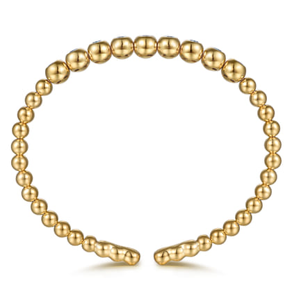 14K Yellow Gold Bujukan Beads and Blue Topaz Split Bangle Bracelet