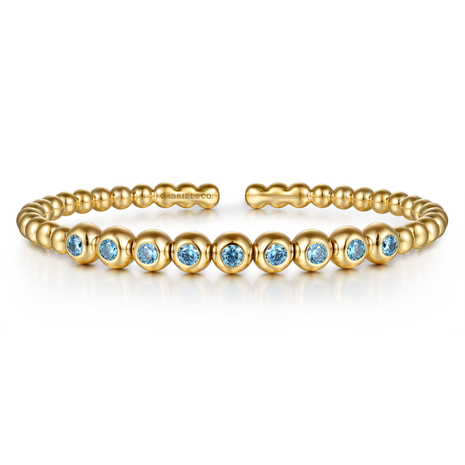 14K Yellow Gold Bujukan Beads and Blue Topaz Split Bangle Bracelet