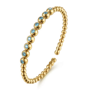 14K Yellow Gold Bujukan Beads and Blue Topaz Split Bangle Bracelet