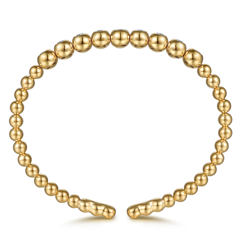 14K Yellow Gold Bujukan Beads and Blue Topaz Split Bangle Bracelet - Shot 3