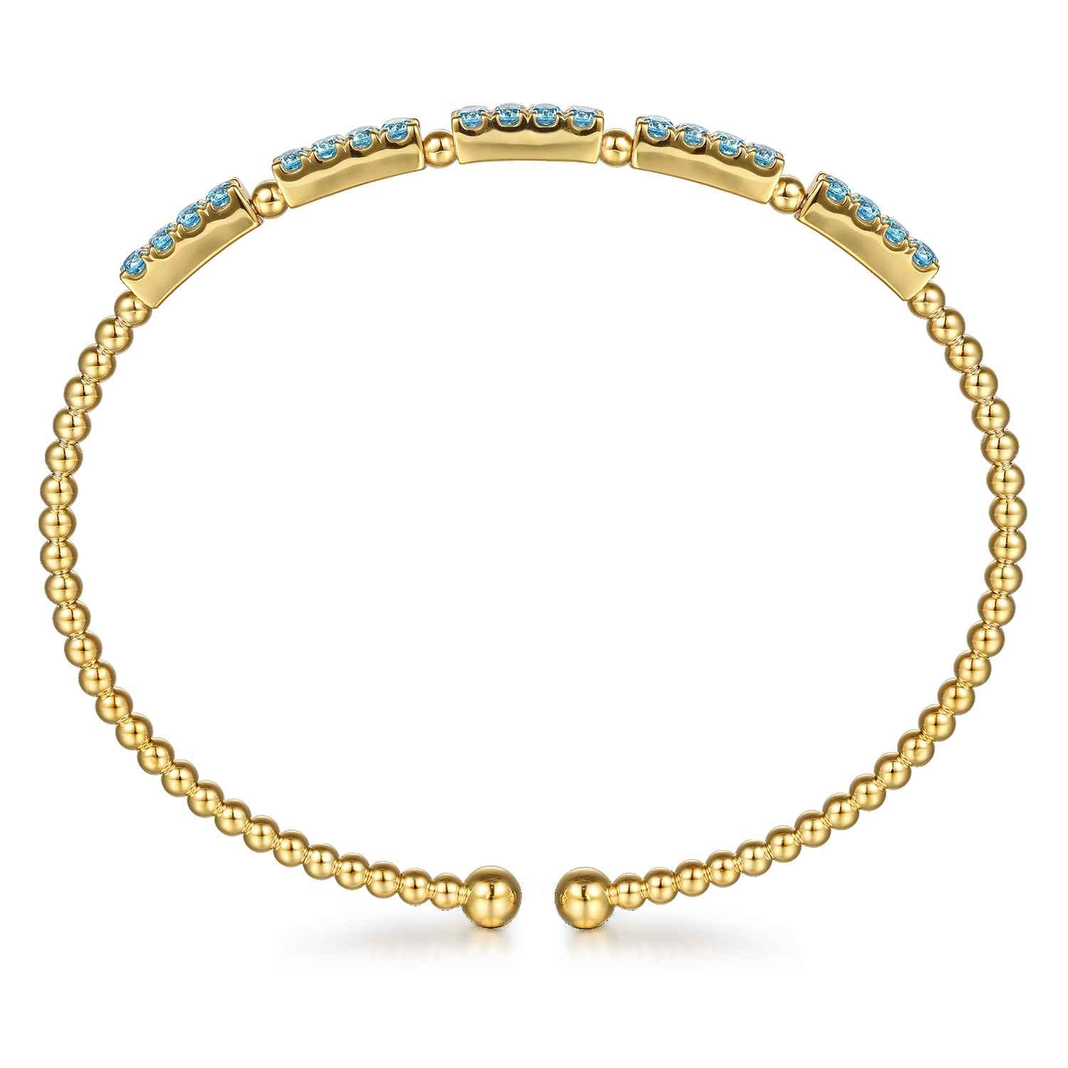 14K Yellow Gold Bujukan Beads and Blue Topaz Split Bangle Bracelet - Shot 3