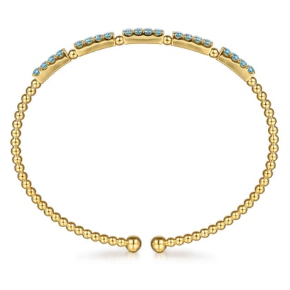 14K Yellow Gold Bujukan Beads and Blue Topaz Split Bangle Bracelet