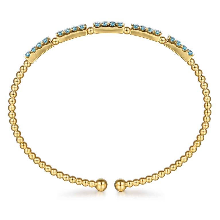 14K Yellow Gold Bujukan Beads and Blue Topaz Split Bangle Bracelet - Shot 3