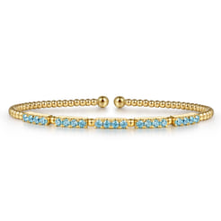 14K Yellow Gold Bujukan Beads and Blue Topaz Split Bangle Bracelet