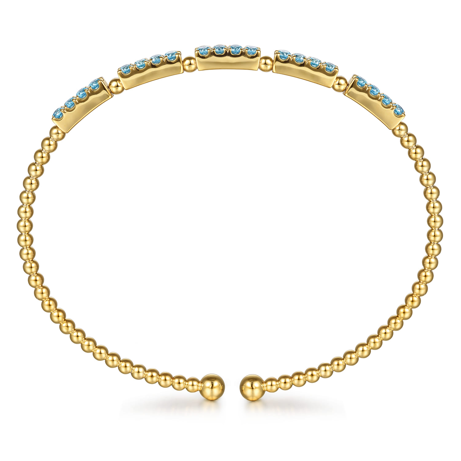14K Yellow Gold Bujukan Beads and Blue Topaz Split Bangle Bracelet - Shot 3