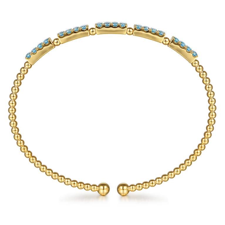 14K Yellow Gold Bujukan Beads and Blue Topaz Split Bangle Bracelet - Shot 3