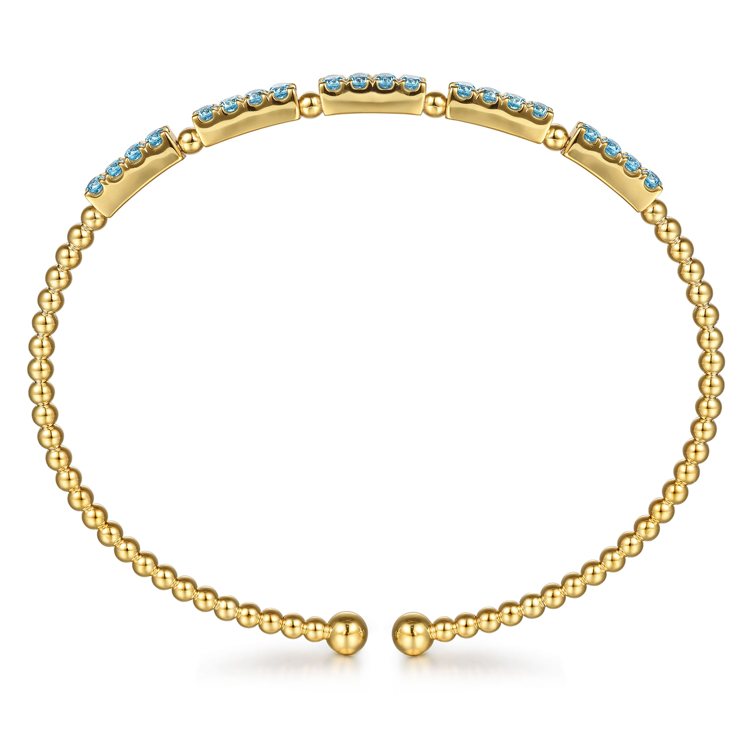 14K Yellow Gold Bujukan Beads and Blue Topaz Split Bangle Bracelet