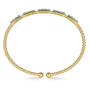 14K Yellow Gold Bujukan Beads and Blue Topaz Split Bangle Bracelet