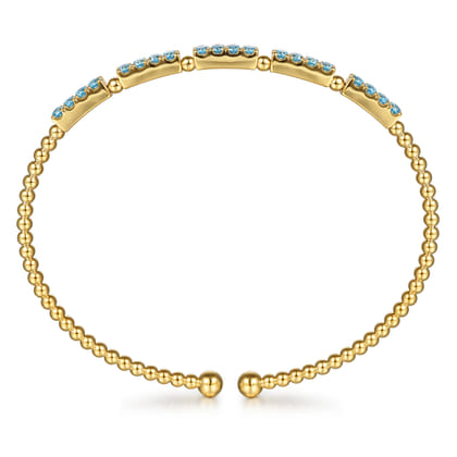14K Yellow Gold Bujukan Beads and Blue Topaz Split Bangle Bracelet