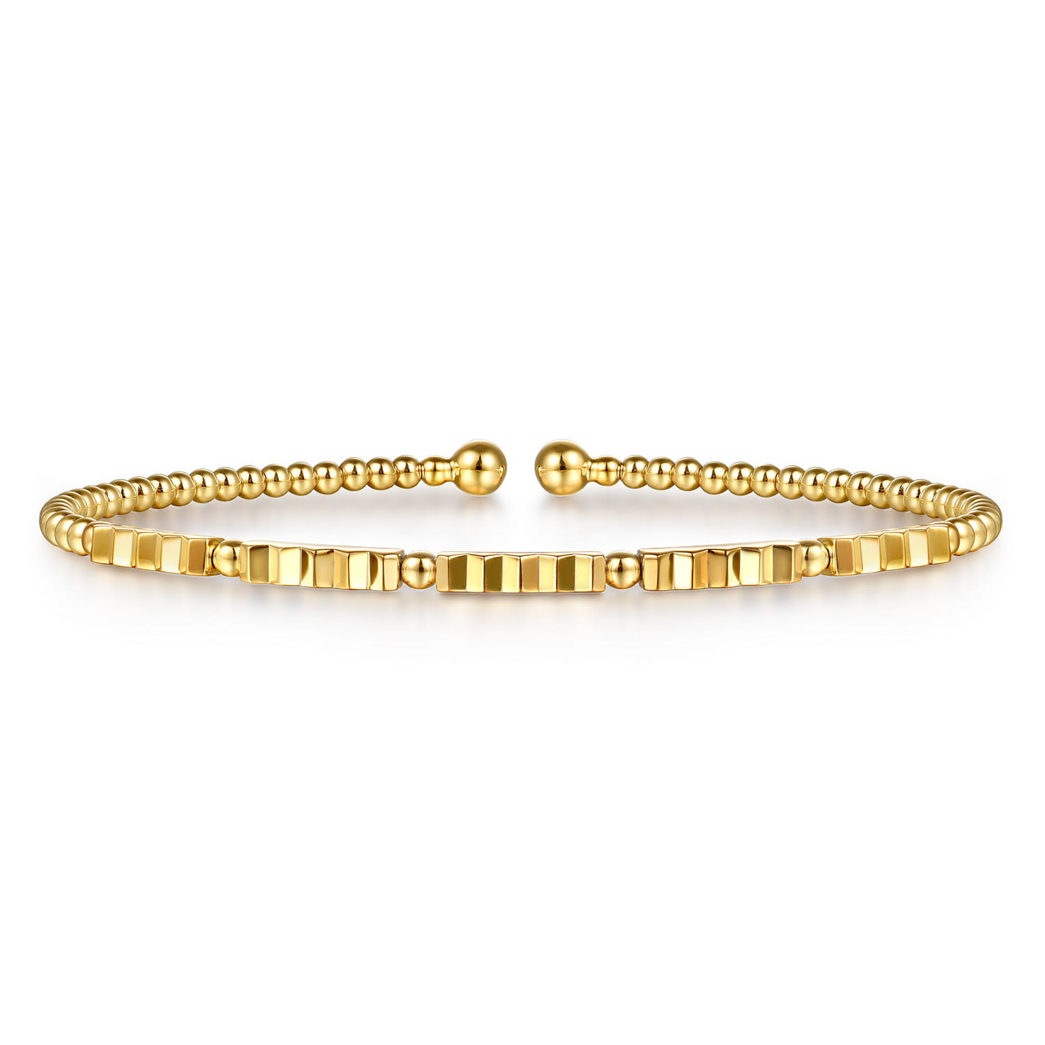 14K Yellow Gold Bujukan Beads and Diamond Cut Texture Split Bangle Bracelet - Shot 1